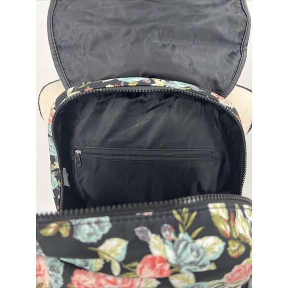 No Boundaries Nylon Flap Backpack Clear Vinyl Pocket Black Floral NWT 16" deep - Picture 6 of 8